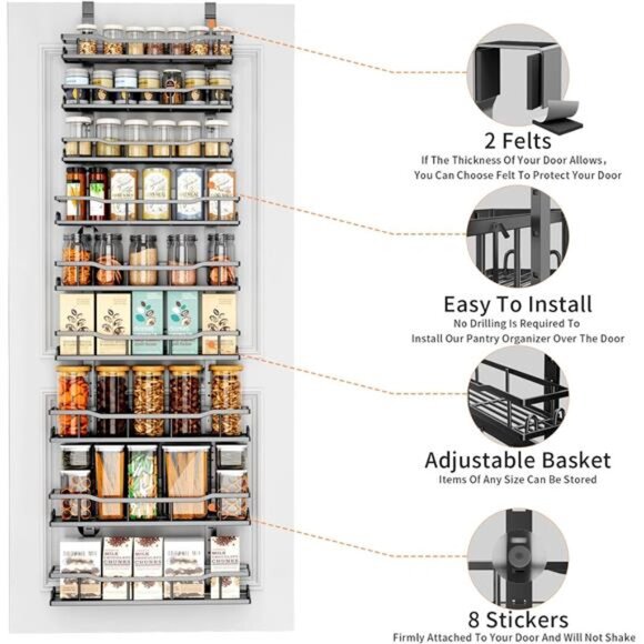 Over Door Pantry Organizer 9 Tier Adjustable Storage Rack Kitchen Bathroom Laund - Picture 6 of 7